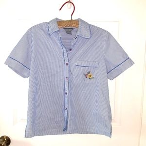 Striped button down embroidered blouse